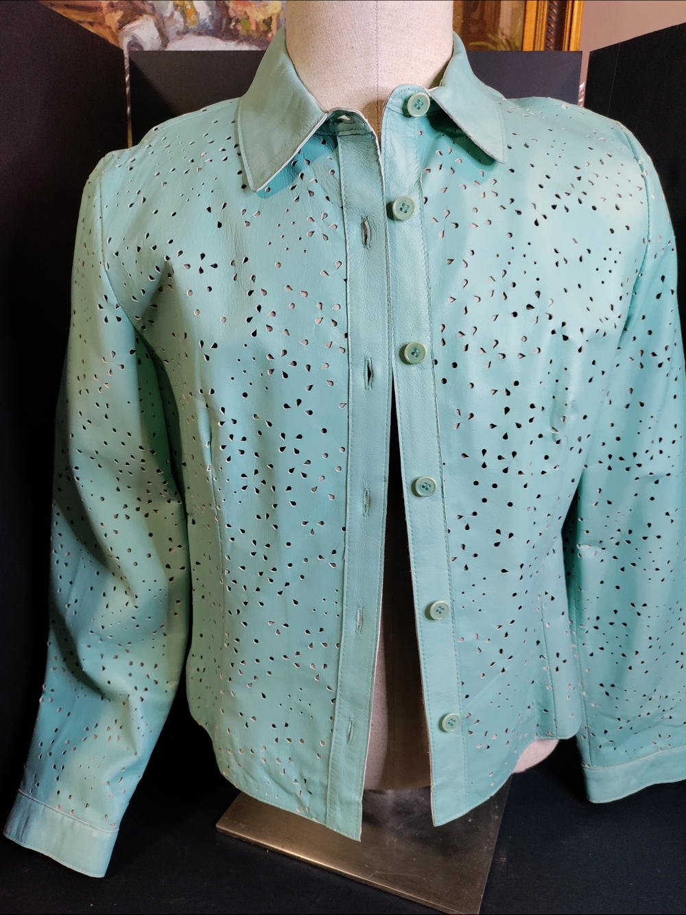 Siena Studio Mint Perforated Leather Button-Front Jacket
